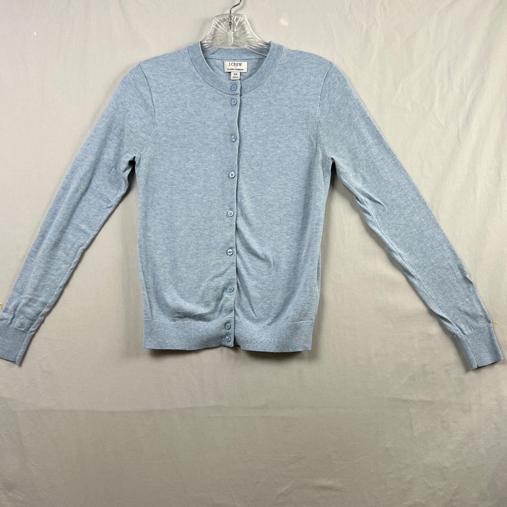 J.Crew Classic Cardigan Women XS Light Blue Cotton Button Front Crew Neck Knit